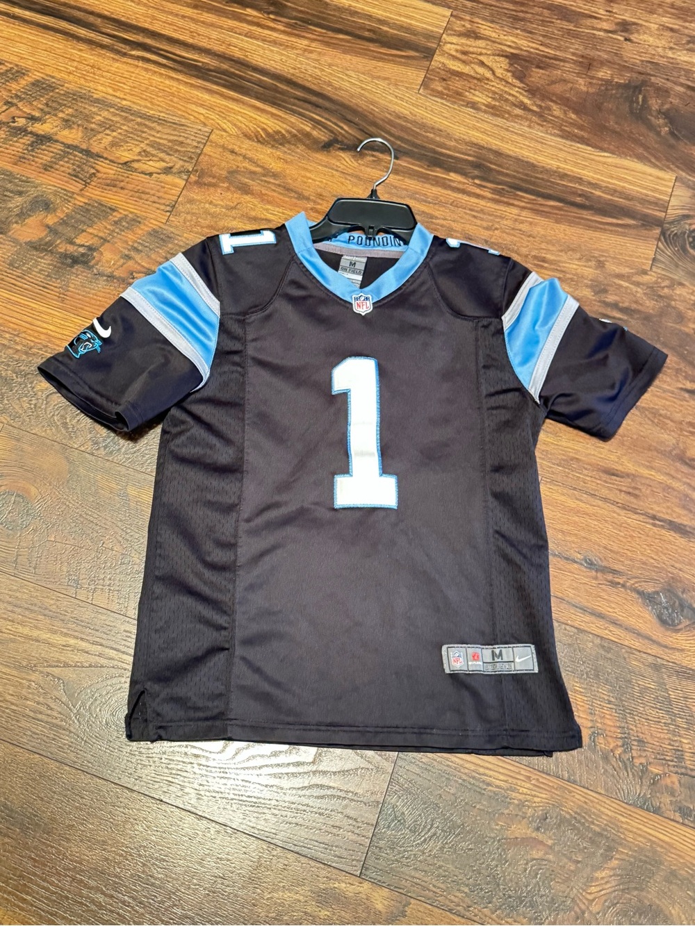 NFL Kids Medium Football Jersey in Black & Light Blue with Number 1